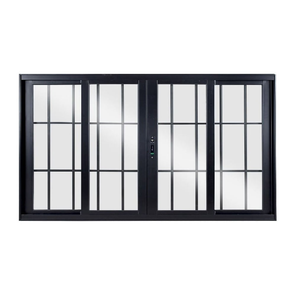 Janela Correr de Alumínio 120x200 4 Folhas Com Grade Vidro Liso Preto Topsul Esquadrisul