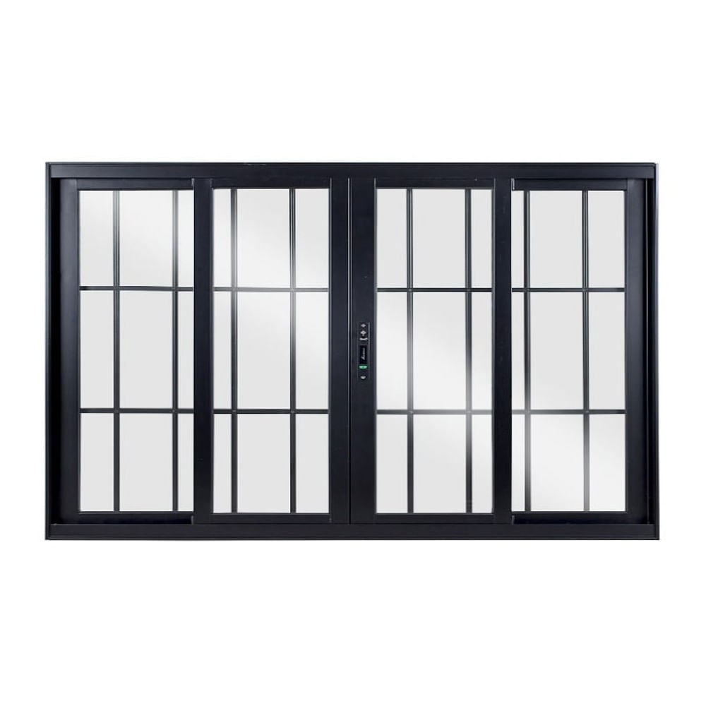 Janela Correr de Alumínio 120x150 4 Folhas Com Grade Vidro Liso Preto Topsul Esquadrisul