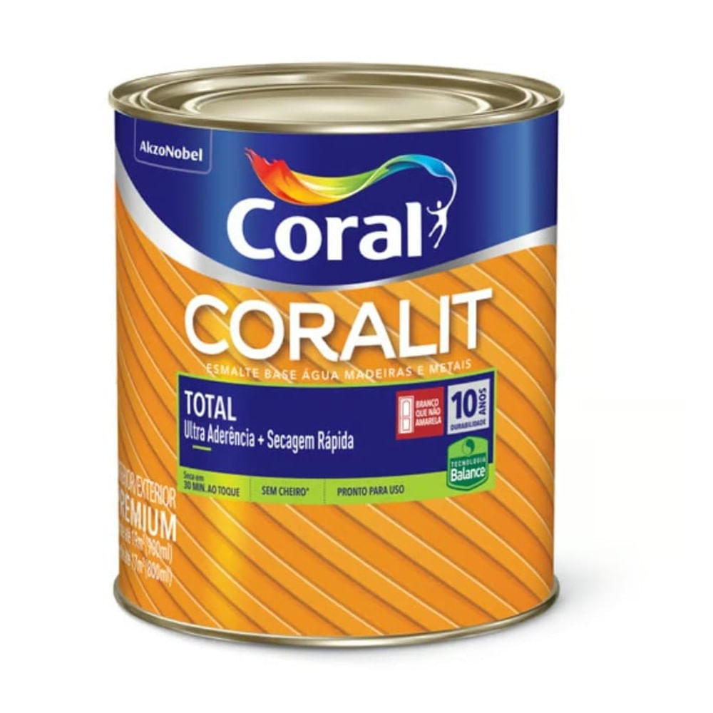Esmalte Premium Base Agua Para Madeiras E Metais Total Fosco Cor Branco 900Ml Coralit Coral 25438