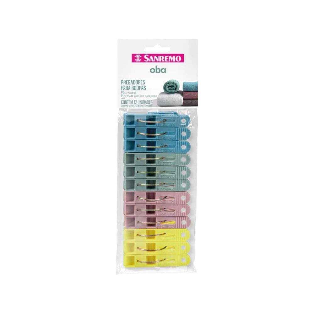 Kit Pregadores de Roupa Plásticos 12 Unidades Sanremo