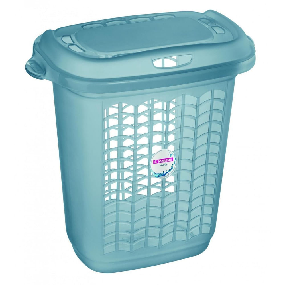 Cesto para Roupa Plástico com Tampa 46,4 Litros Azul Sanremo