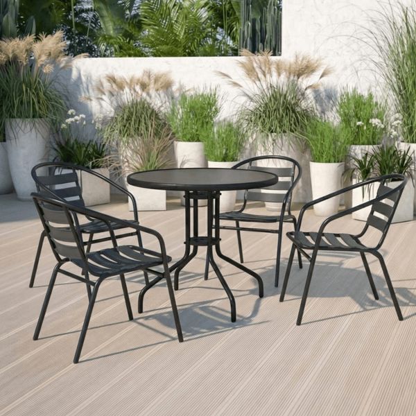 Conjunto de Mesa Redonda 60x70cm Tolix com 4 Cadeiras Roda Viva Preta Coisas e Coisinhas