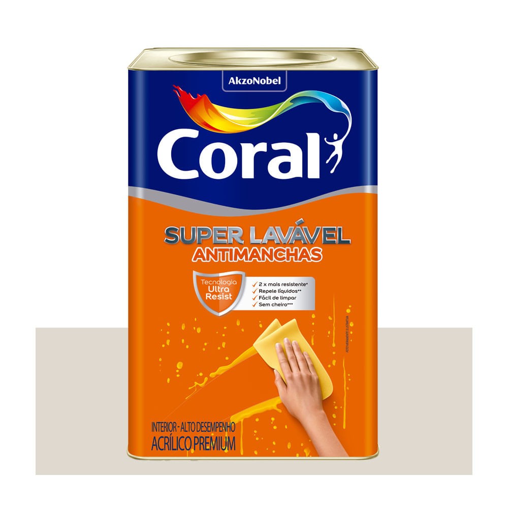 Tinta Acrílica Premium Super Lavável Antimanchas Interior Branco Gelo Eggshell 18l Coral