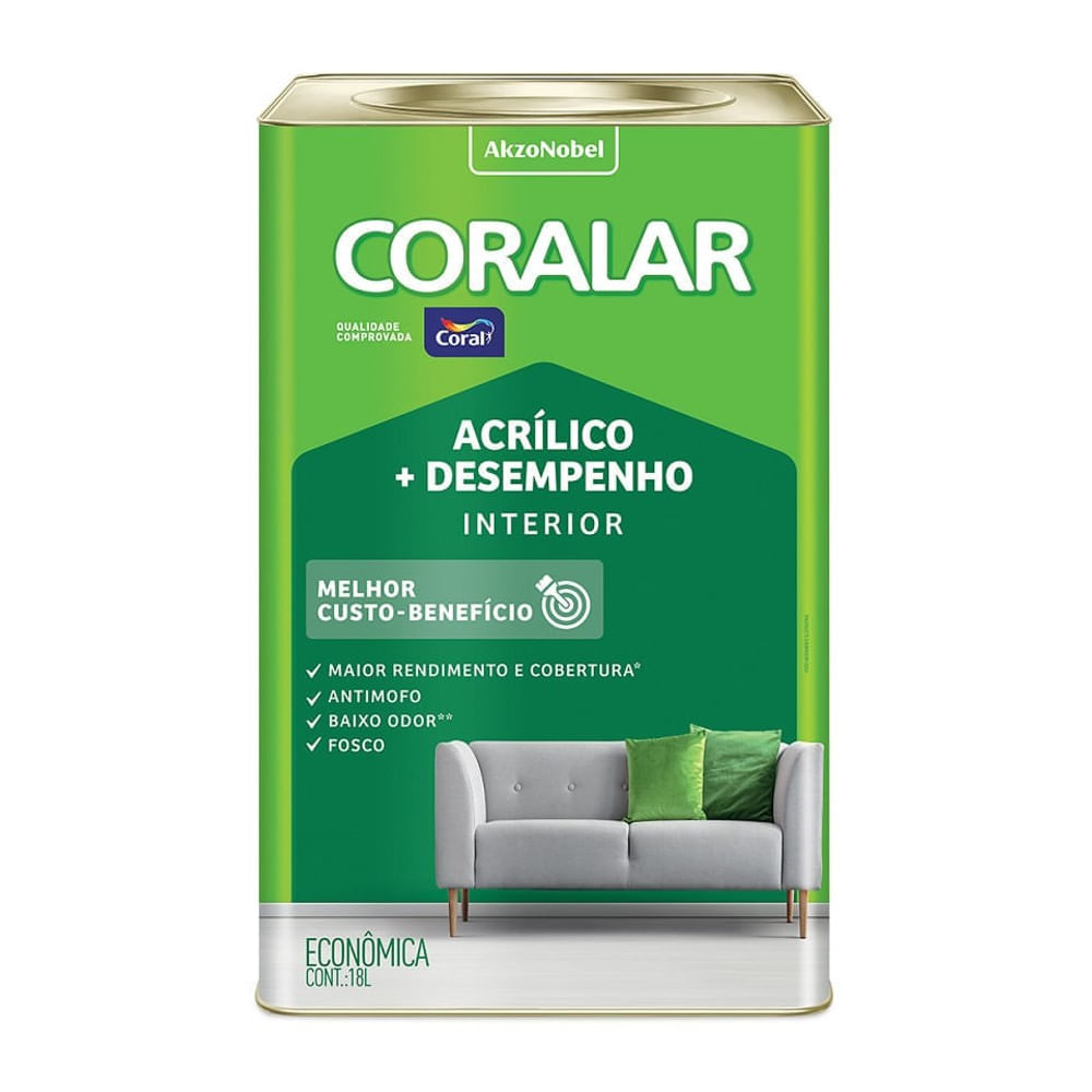 Tinta Acrílica Coralar Econômica Mais Desempenho Interior Dia Nublado Fosco 18l Coral
