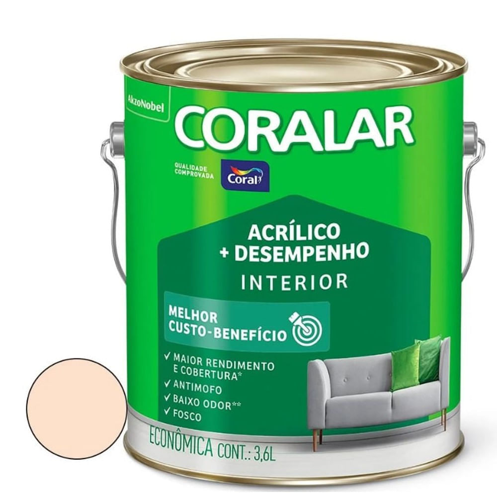 Tinta Acrílica Coralar Econômica Mais Desempenho Interior Areia Fosco 3,6l Coral
