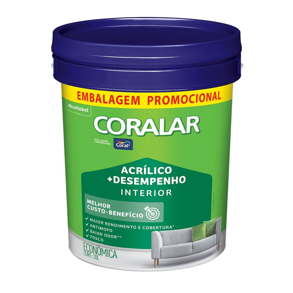 Tinta Acrílica Coralar Econômica Mais Desempenho Interior Branco Gelo Fosco 20l Coral