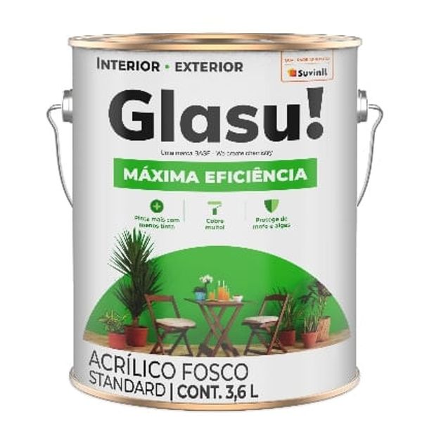 Tinta Acrílica Standard Glasu! Máxima Eficiência Interior e Exterior Branco Gelo Fosco 3,6l Suvinil