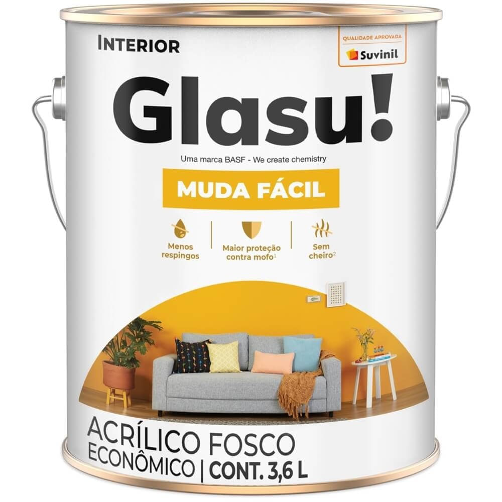 Tinta Acrílica Econômica Glasu! Muda Fácil Interior Palha Fosco 3,6l Suvinil