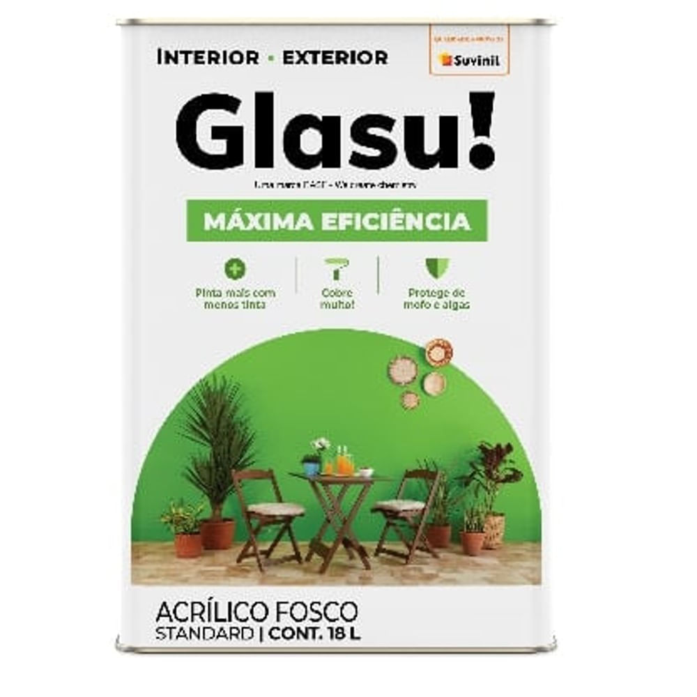 Tinta Acrílica Standard Glasu! Máxima Eficiência Interior e Exterior Lâmina Afiada Fosco 18l Suvinil