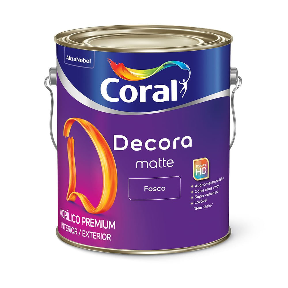 Tinta Acrílica Premium Decora Matte Interior e Exterior Branco Fosco 3,6l Coral