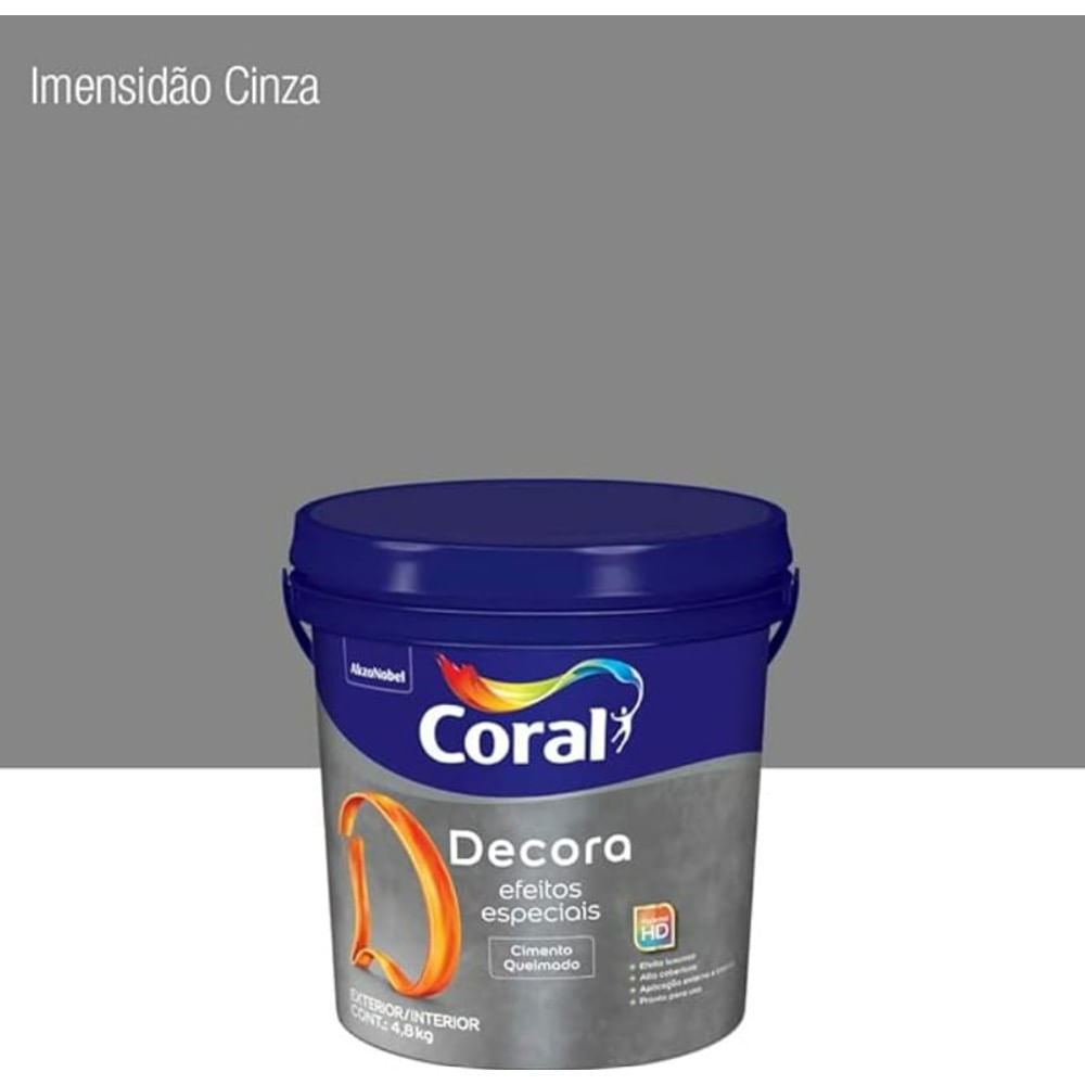 Textura Efeito Efeito Cimento Queimado Decora Imensidão Cinza Cinza Fosco 4,8kg Coral