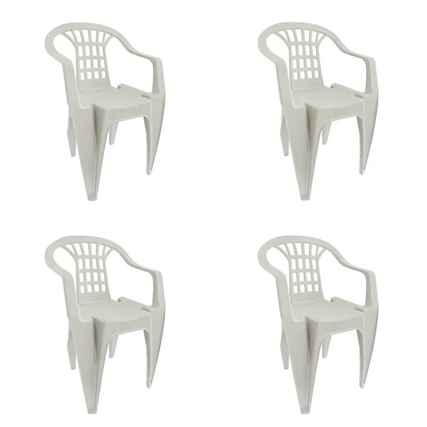 Kit 4 Cadeiras Poltrona Plásticas Vila Boa Vista Brancas Antares
