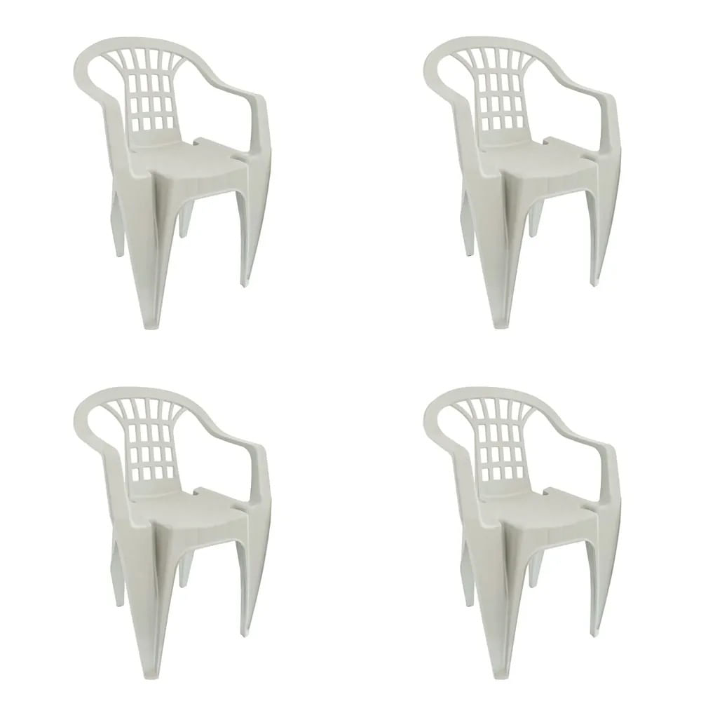 Kit 4 Cadeiras Poltrona Plásticas Vila Boa Vista Brancas Antares