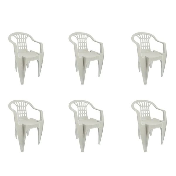Kit 6 Cadeiras Poltrona Plásticas Vila Boa Vista Brancas Antares