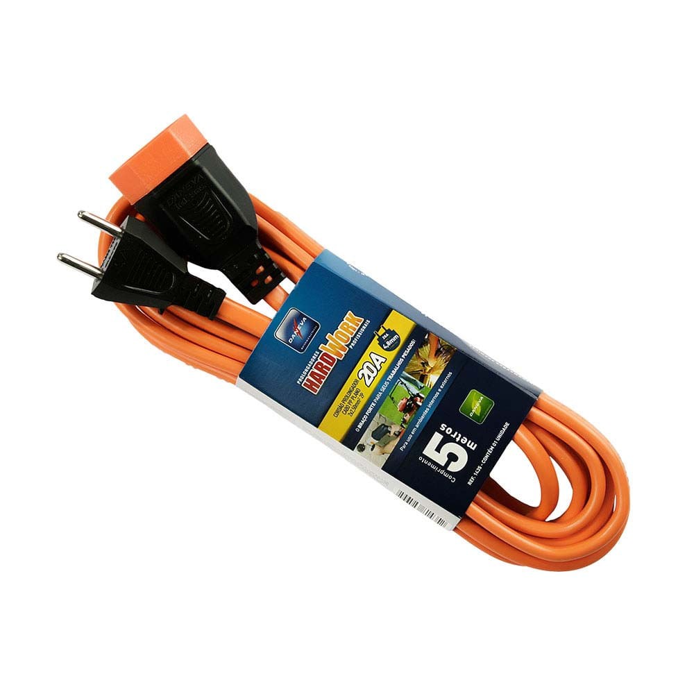 Extensão elétrica Hardwork 2 pinus 5 metros 20A/205V laranja Daneva