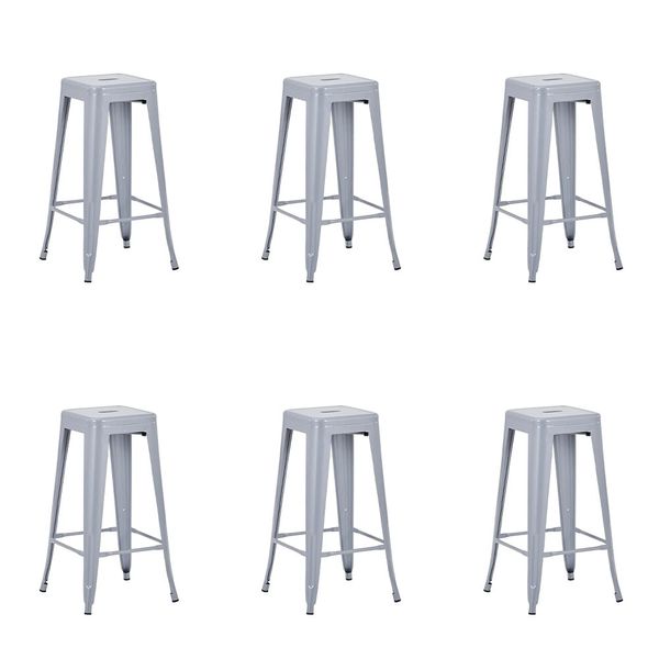 Kit 6 Banquetas Alta Industrial Tolix Aço Cinza 76cm Cozinha Bar Coisas e Coisinhas
