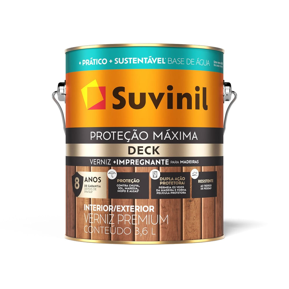 Verniz para Deck Proteção Máxima para Madeira Mogno Acetinado 3,6l Suvinil