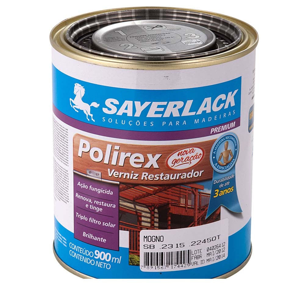 Verniz Tingidor para Madeira Mogno Brilhante 900ml Polirex Sayerlack