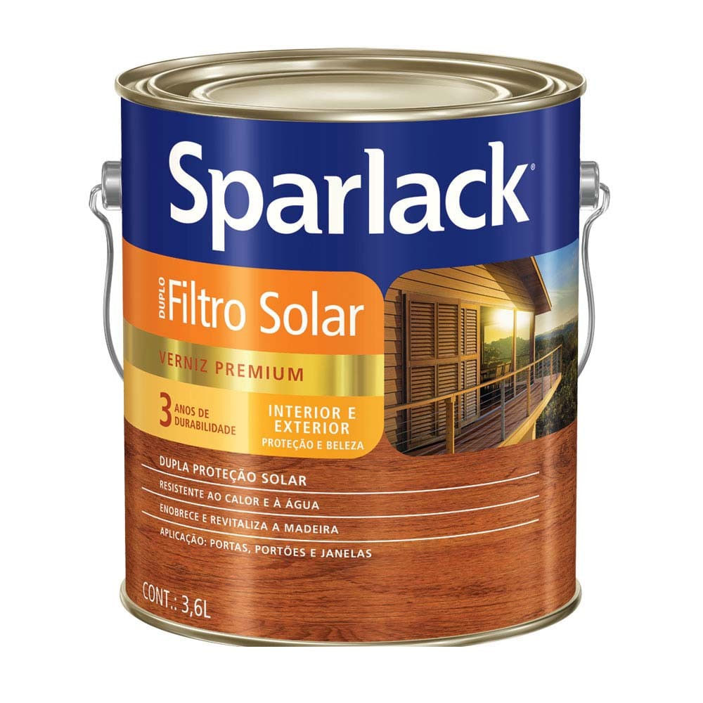 Verniz Premium Triplo Filtro Solar 3 Anos para Madeira Incolor Acetinado 3,6l Sparlack