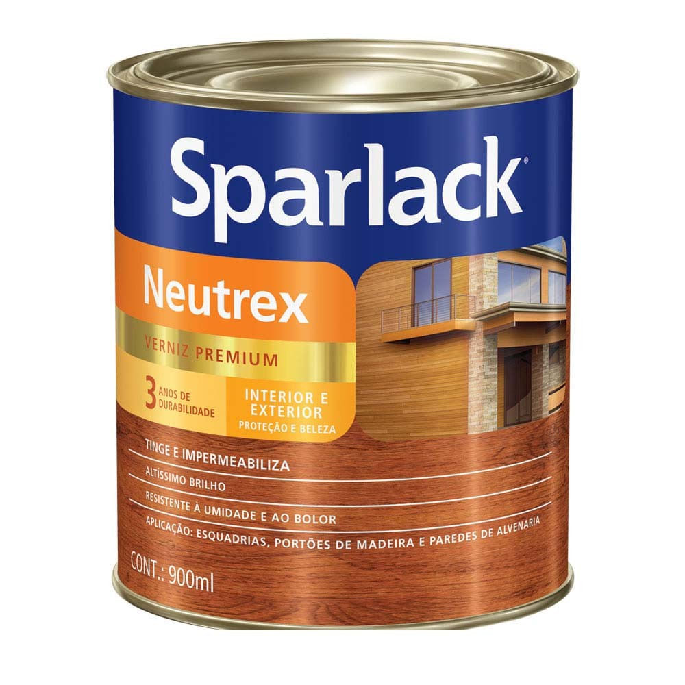 Verniz Premium Neutrex 3 Anos para Madeira Castanho Avermelhado Brilhante 900ml Sparlack