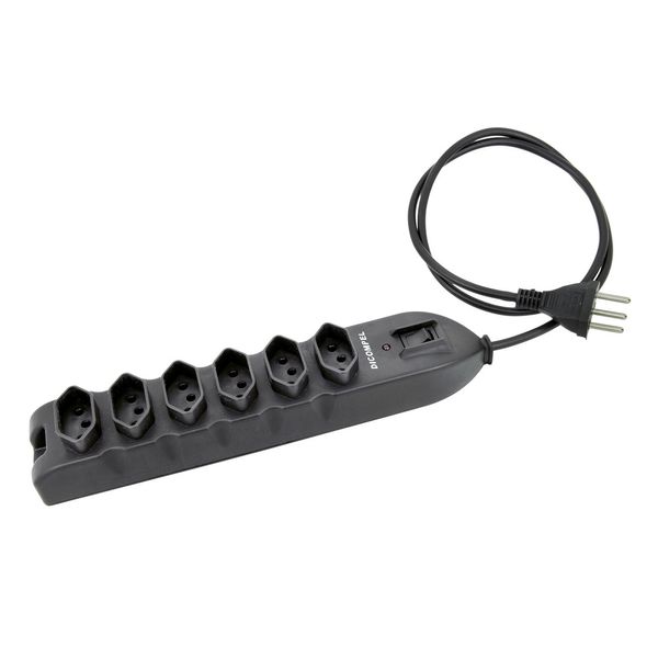 Filtro De Linha Com 6 Tomadas 2 Fusíveis 10A 1Mt Bivolt Preto Dicompel
