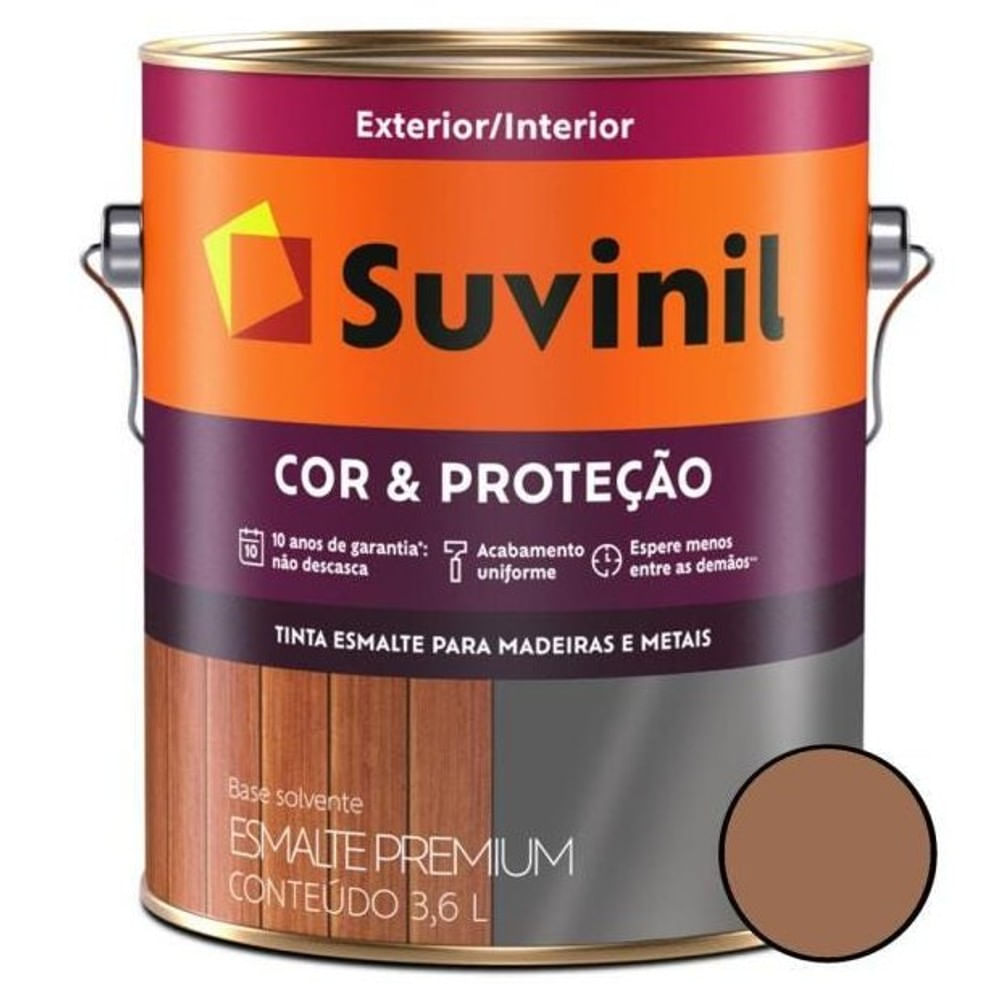 Tinta Esmalte Madeiras e Metais Marrom Conhaque Brilhante 3,6l Cor & Proteção Suvinil
