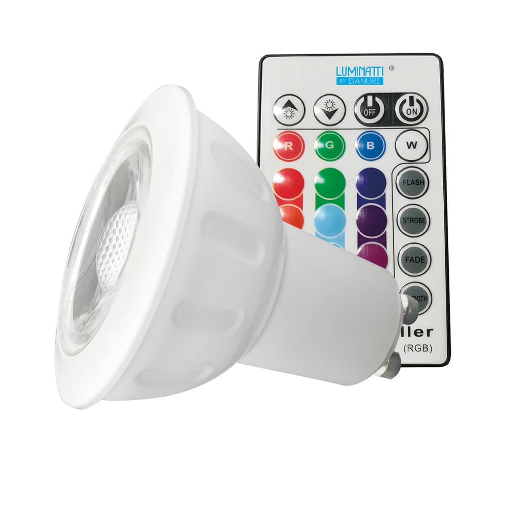 Lâmpada Dicroica Led GU10 3,5W Rgb Bivolt Com Controle Remoto Luminatti