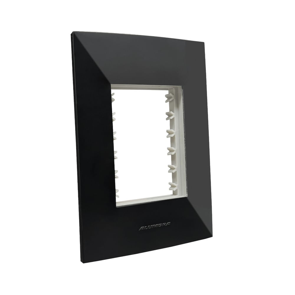 Placa Com Suporte Para 3 Módulos Inova Pro Black Piano 4x4 Alumbra