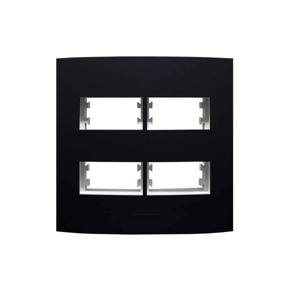 Placa 4X4 4Modulo Distribuido com Suporte Ip Class Pt Ebano Fosco Alumbra
