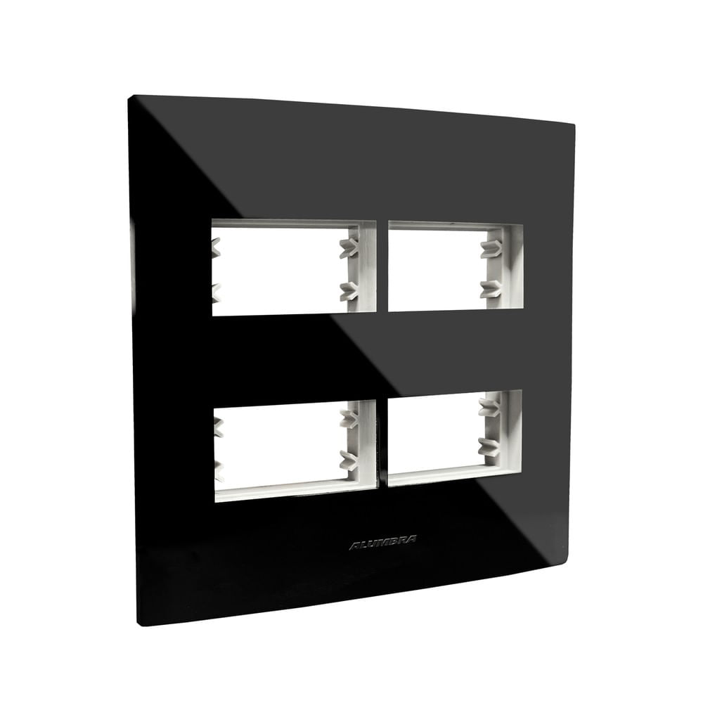 Placa Com Suporte Para 4 Módulos Distanciados Inova Pro Black Piano 4X4 Alumbra