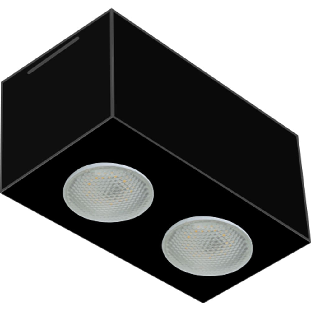 Plafon Granada 02 Retangular Preto 21X11 Para 02 Lamapdas E27 Tualux