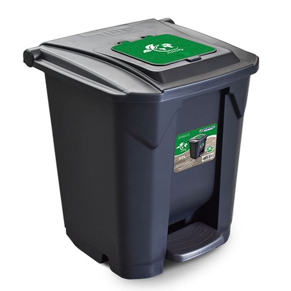 Lixeira 60 Litros Com Roda Pedal Tampa Click Preta Arqplast