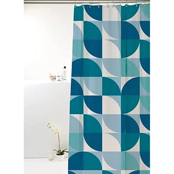 Cortina Para Box De Banheiro Em Poliéster 198X180Cm Azul E Branco
