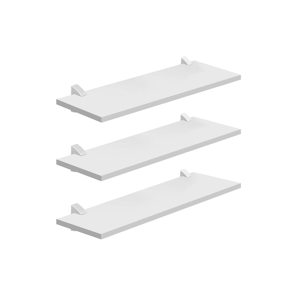 Kit 3 Prateleiras com Suporte 1,5x20x60cm Branco Decorare Prat-k