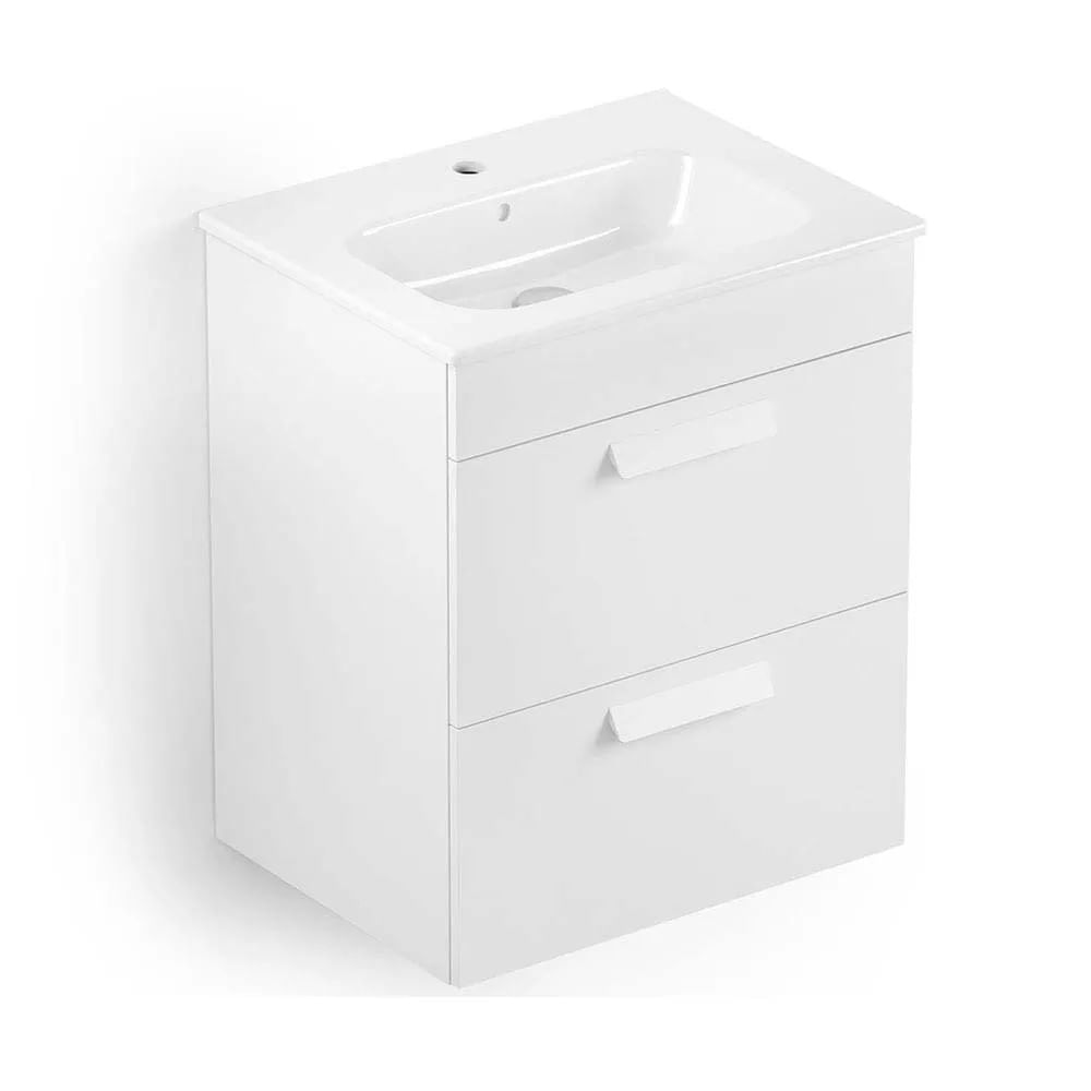 Gabinete integrado 2 gavetas Debba 80x45cm com lavatório branco Roca