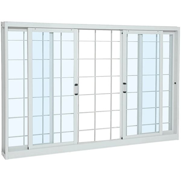 Janela De Correr Aço Branco Grade Quadriculada 4 Folhas 100x120x12 Prátika Sasazaki