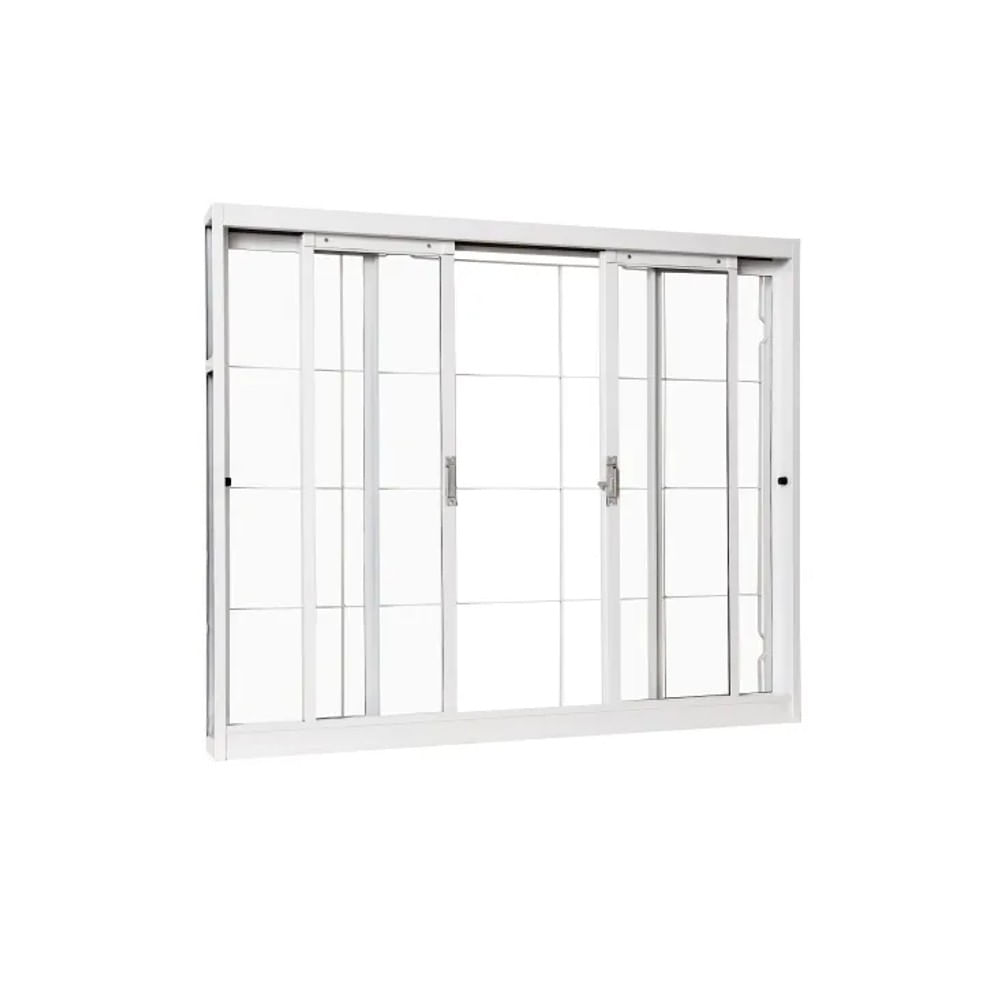 Janela Vitro De Aço De Correr Com Grade Quadriculada 120x100x12 4 Folhas Com Vidro Liso Branca Unicsol Ramassol