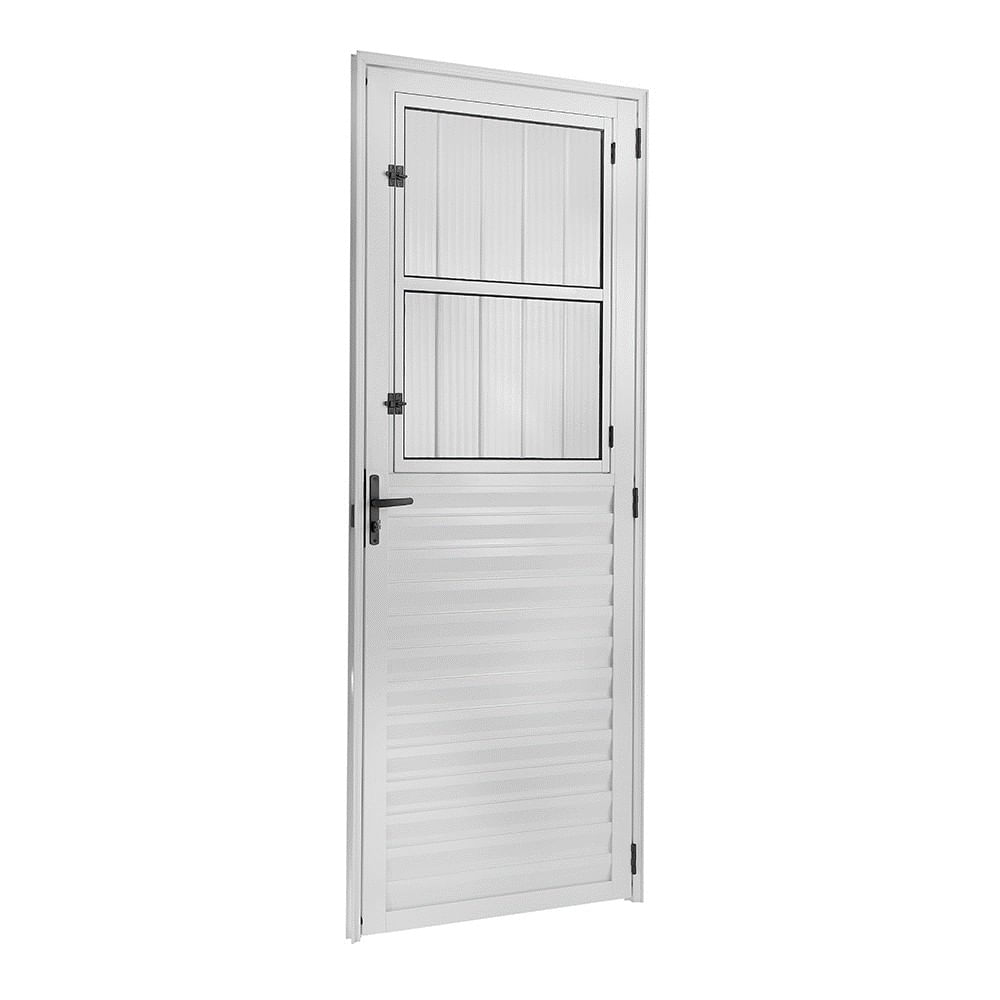 Porta de Alumínio Postigo 210x80 Esquerda com Grade Branco Ecosul Esquadrisul