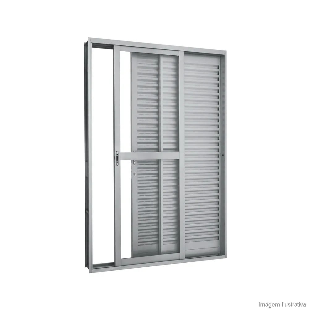 Porta Balcão De Correr Aço Branco 3 Folhas Esquerda 217x160x12 Prátika Sasazaki