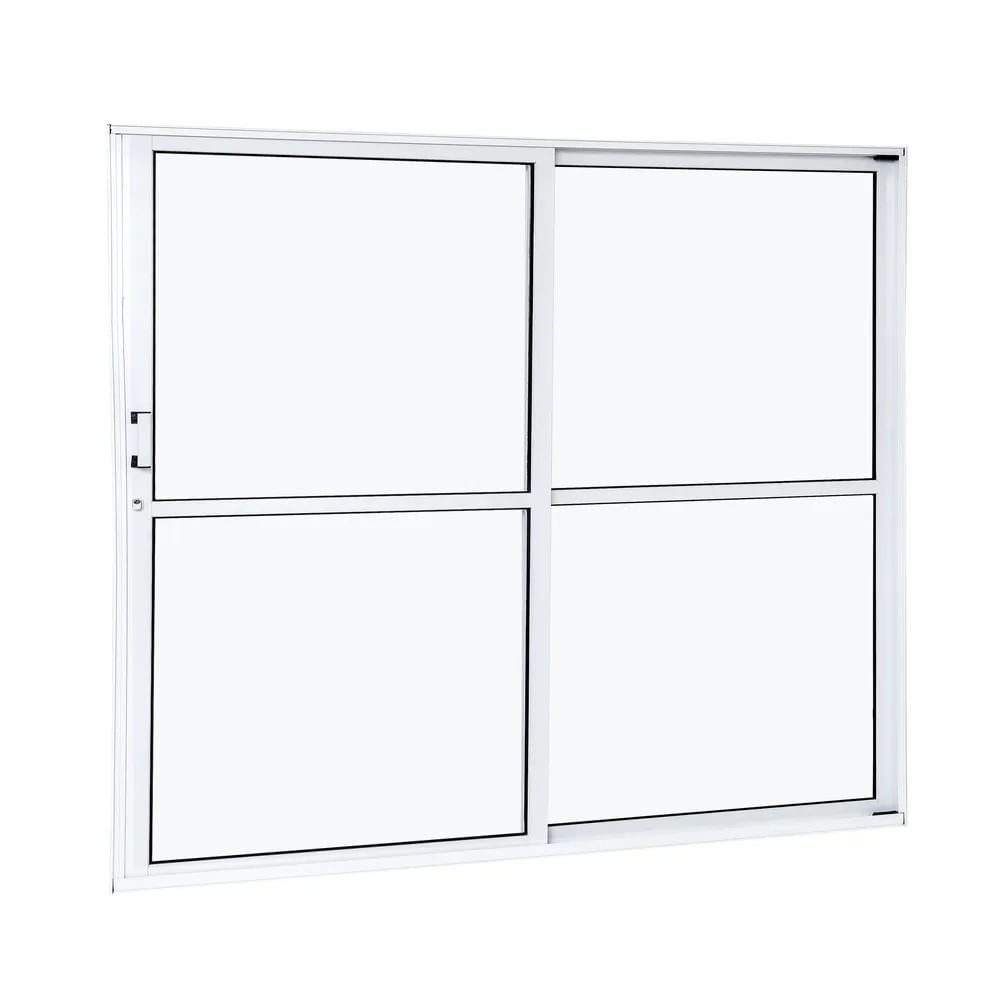 Porta Alumínio Correr 2 Folhas Vidro Liso Esquerda 160X210X7,9 Branco Cristal Ramassol