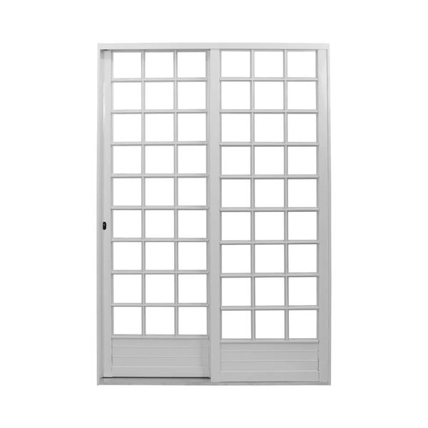 Porta De Correr 2 Folhas Com Grade Quadrada 215X160Cm Aço Branco Esquerda Mgm