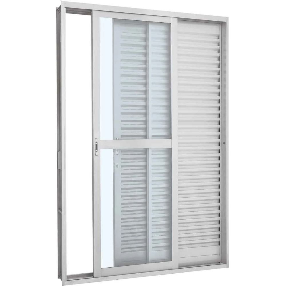 Porta Balcão De Correr Aço Branco 3 Folhas Direita 217x160x12 Prátika Sasazaki