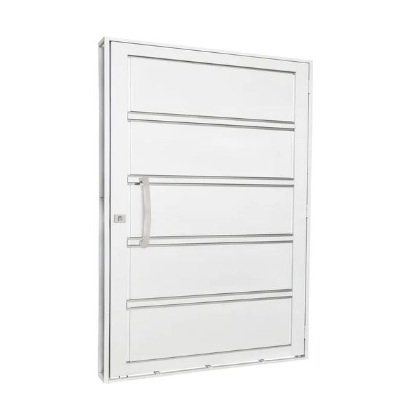 Porta Aço Lambri Com Puxador Inox Do Lado Esquerdo 83X215X12 Qualitysol Branco Ramassol