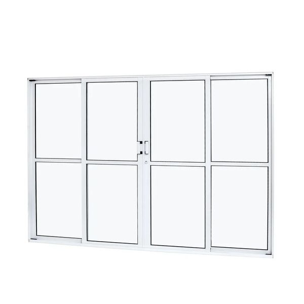 Porta Alumínio Correr 4 Folhas Vidro Liso 200X210X7,9 Branco Cristal Ramassol