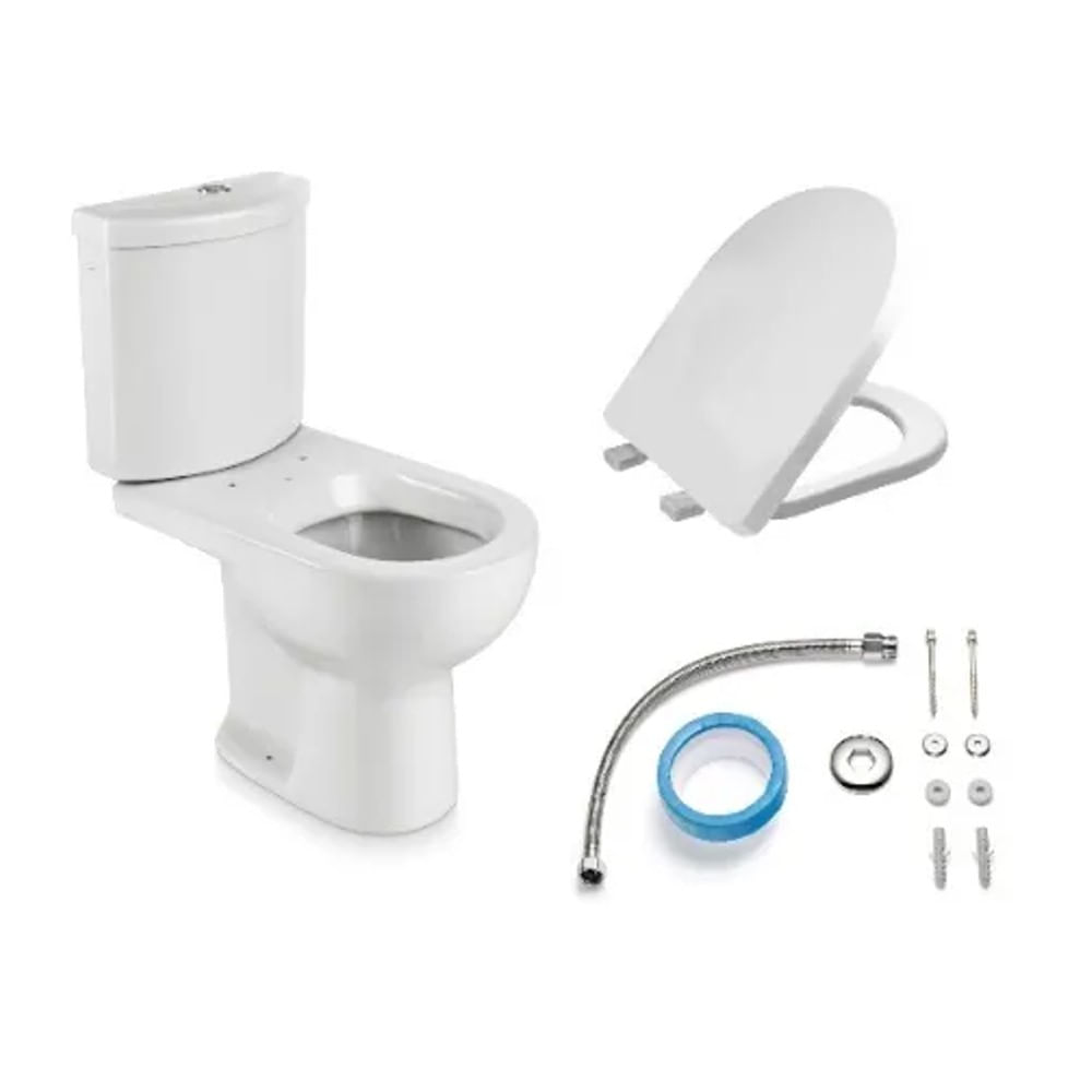 Vaso Sanitário com Caixa Acoplada e Acessórios de Instalação e Assento Pp Soft Close Branco Luna Speciale Icasa