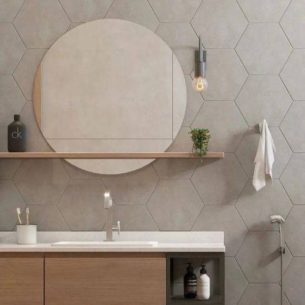 Revestimento Para Piscina Cinza Hexagonal 22,3 cm Grés Antares Mate Bold Atlas