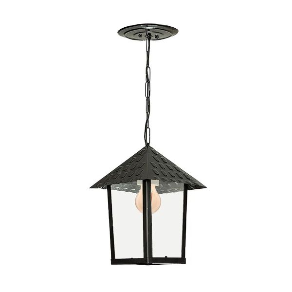 Pendente Colonial Quadrado Vidro Liso 1XE27 Preto Blumenau Iluminação
