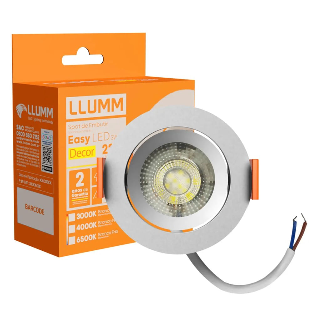 Spot De Embutir Easy Led 3W Redondo 6,5K Branco 75X32Mm Bivolt LLumm Bronzearte