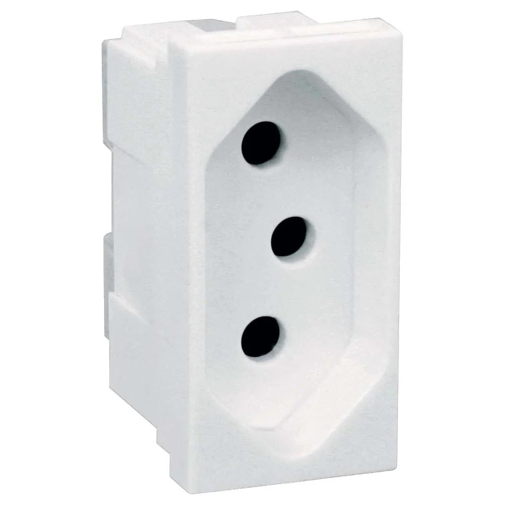 1 Módulo De Tomada 2pt 10A/250V Pinos Cilíndricos 4mm Com Identificação De Tensão Borne Parafuso Branco 615040 Pial Plus Legrand
