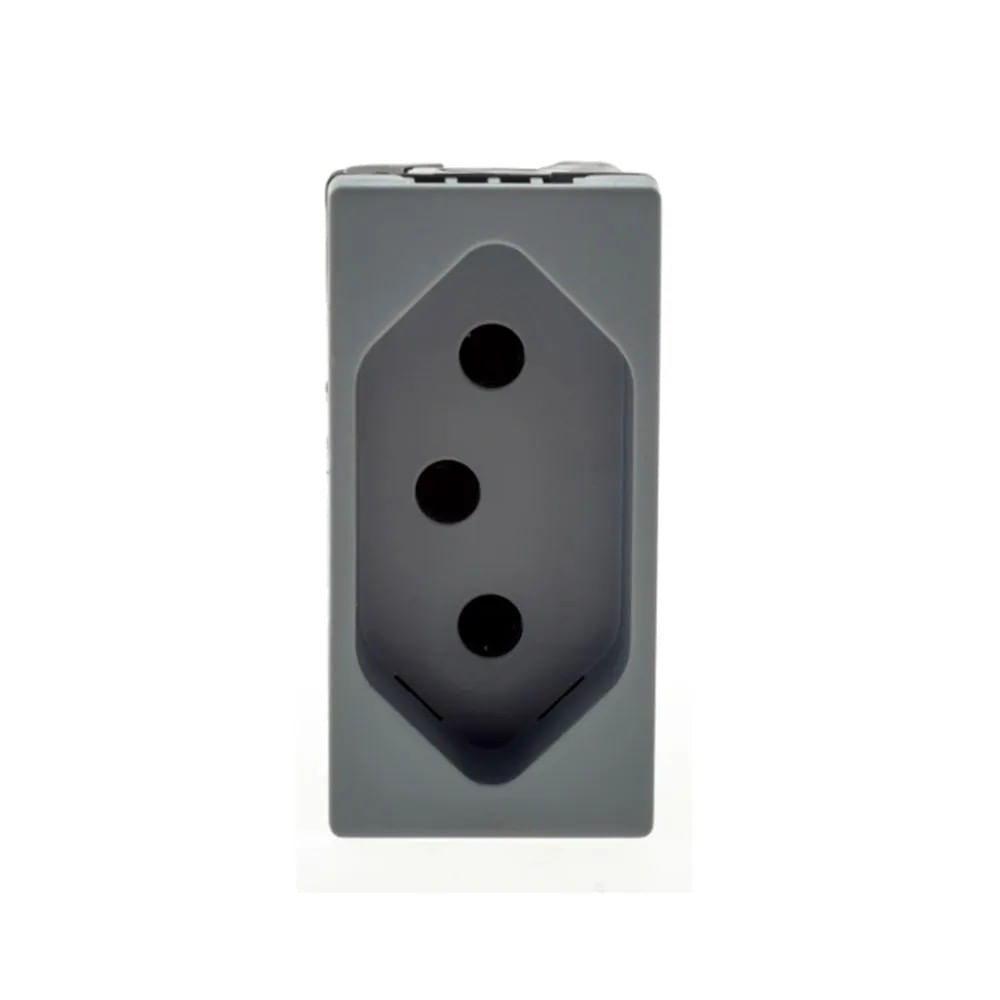 1 Módulo Tomada 2pt 10A/250VPinos Cilíndricos 4mm Com Identificação De Tensão Borne Automático Cinza Acetinado 615038cz Pial Plus Legrand
